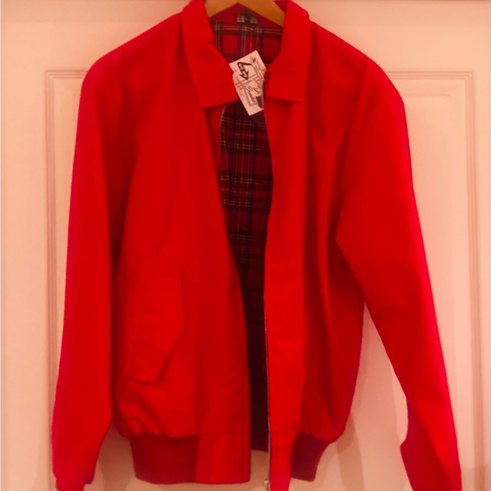 Red “James Dean” style zippered jacket.
